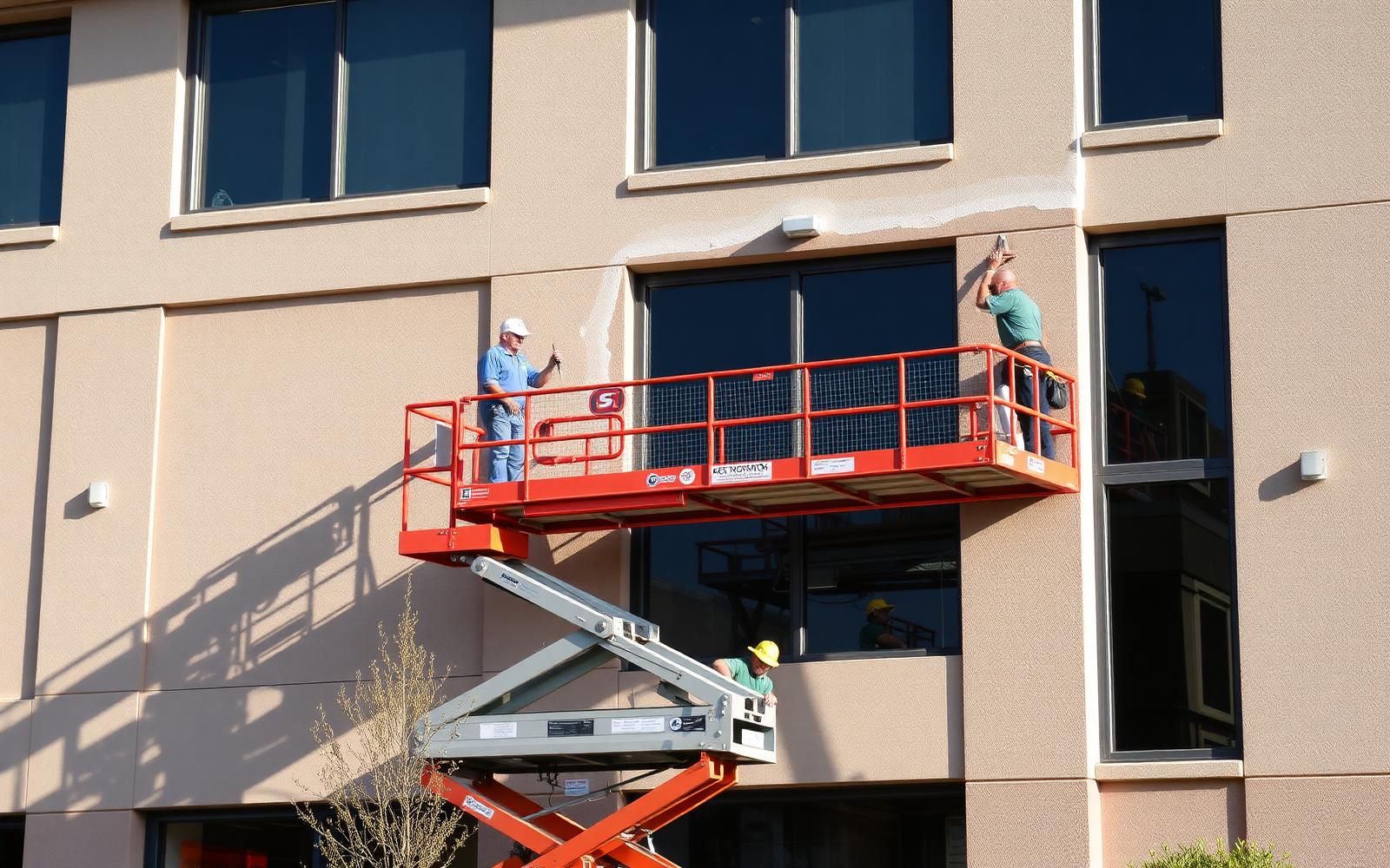 Crew working on the exterior of a commercial building